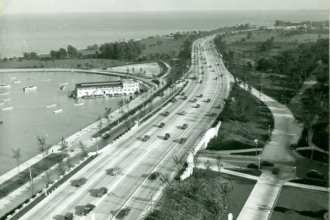 1942 - Looking south along Lake Shore Drive at Belmont Avenue © Chicago Park District Special Collections