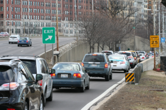 2013 - Northbound Belmont Avenue exit ramp during evening rush hour.