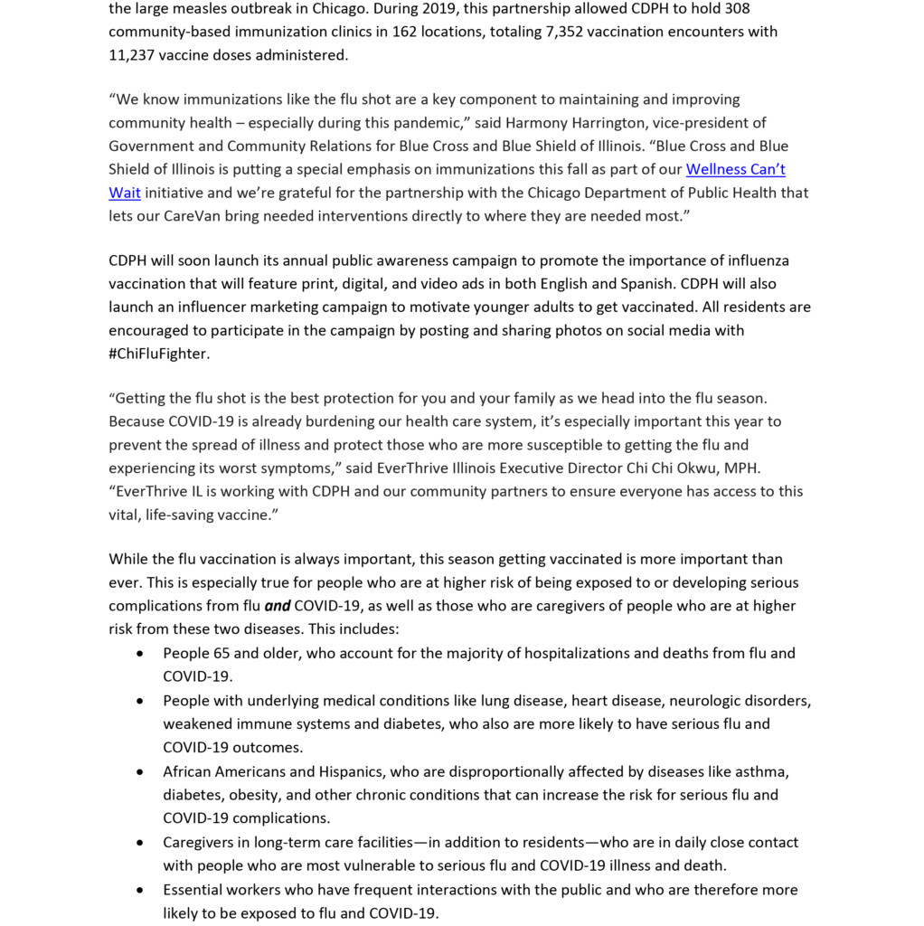 The Chicago Department of Public Health Launches its Annual Flu Vaccination Campaign Alderman