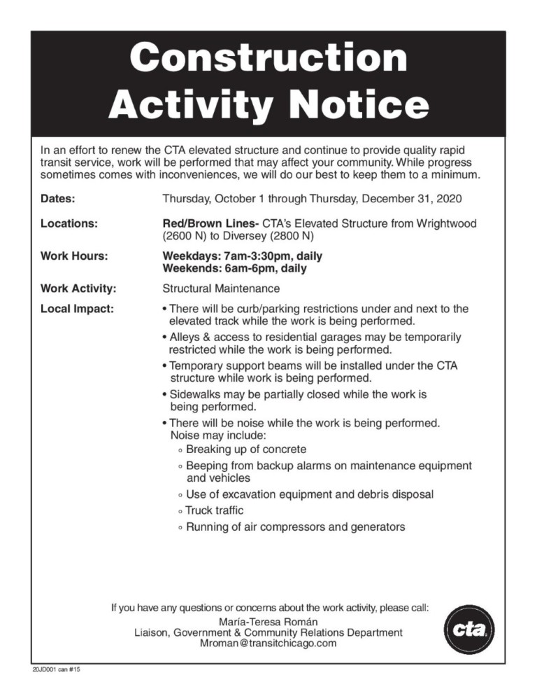 Red Line Construction Notice Alderman Lawson 44th Ward Chicago